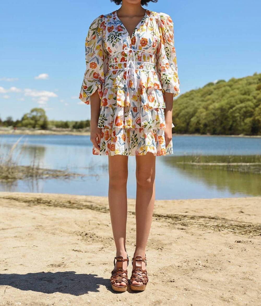 NEW JESSIE ZHAO flower land cotton viscose voile mini dress in beige